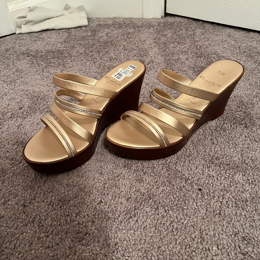 Strappy Golden Wedge Heels